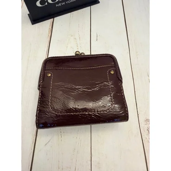Y2K Coach Legacy Crinkled Calf Patent Leather Turnlock Wallet Brown 4.5 VGUC*